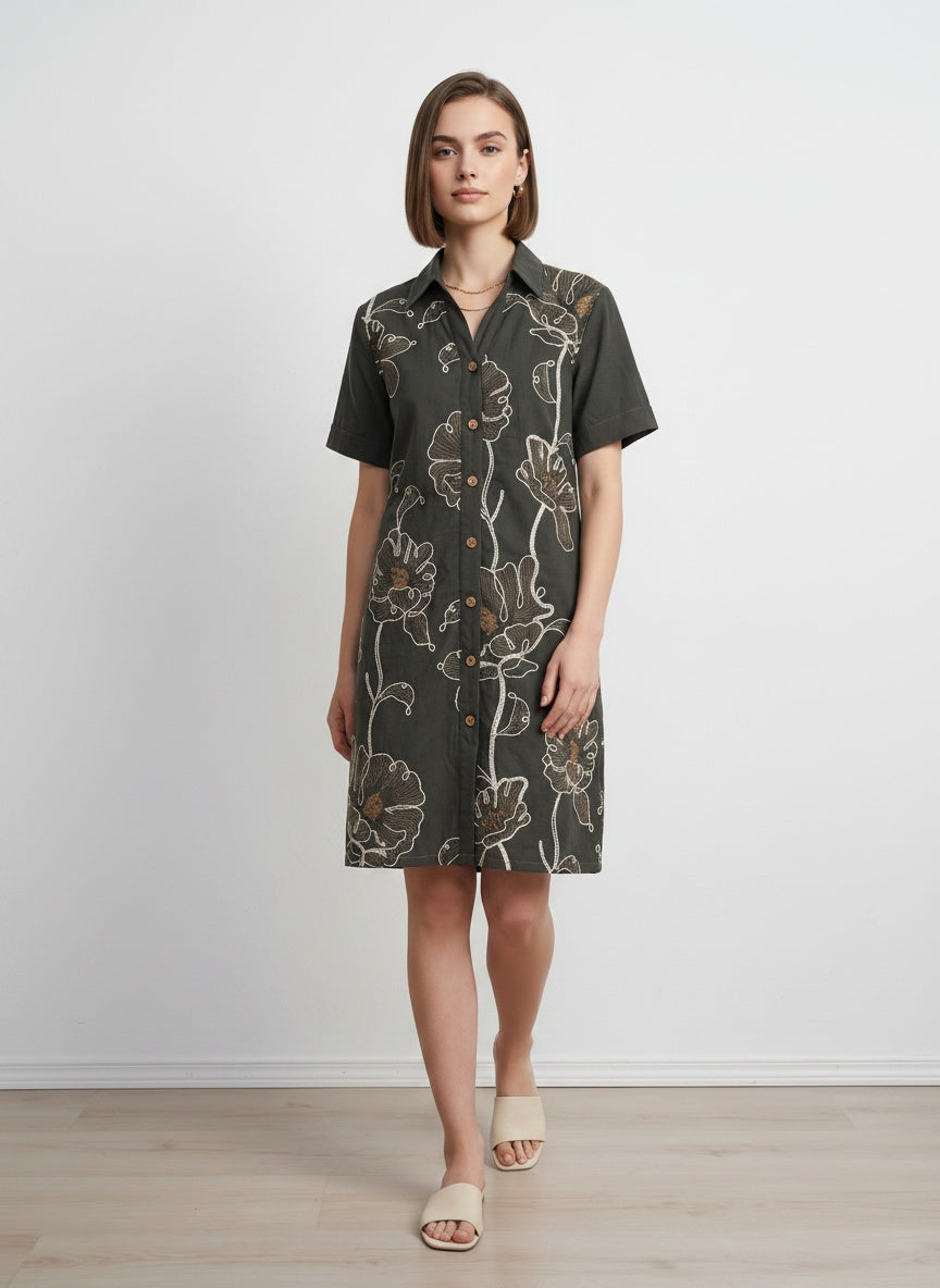Olive Grove Embroidered Dress
