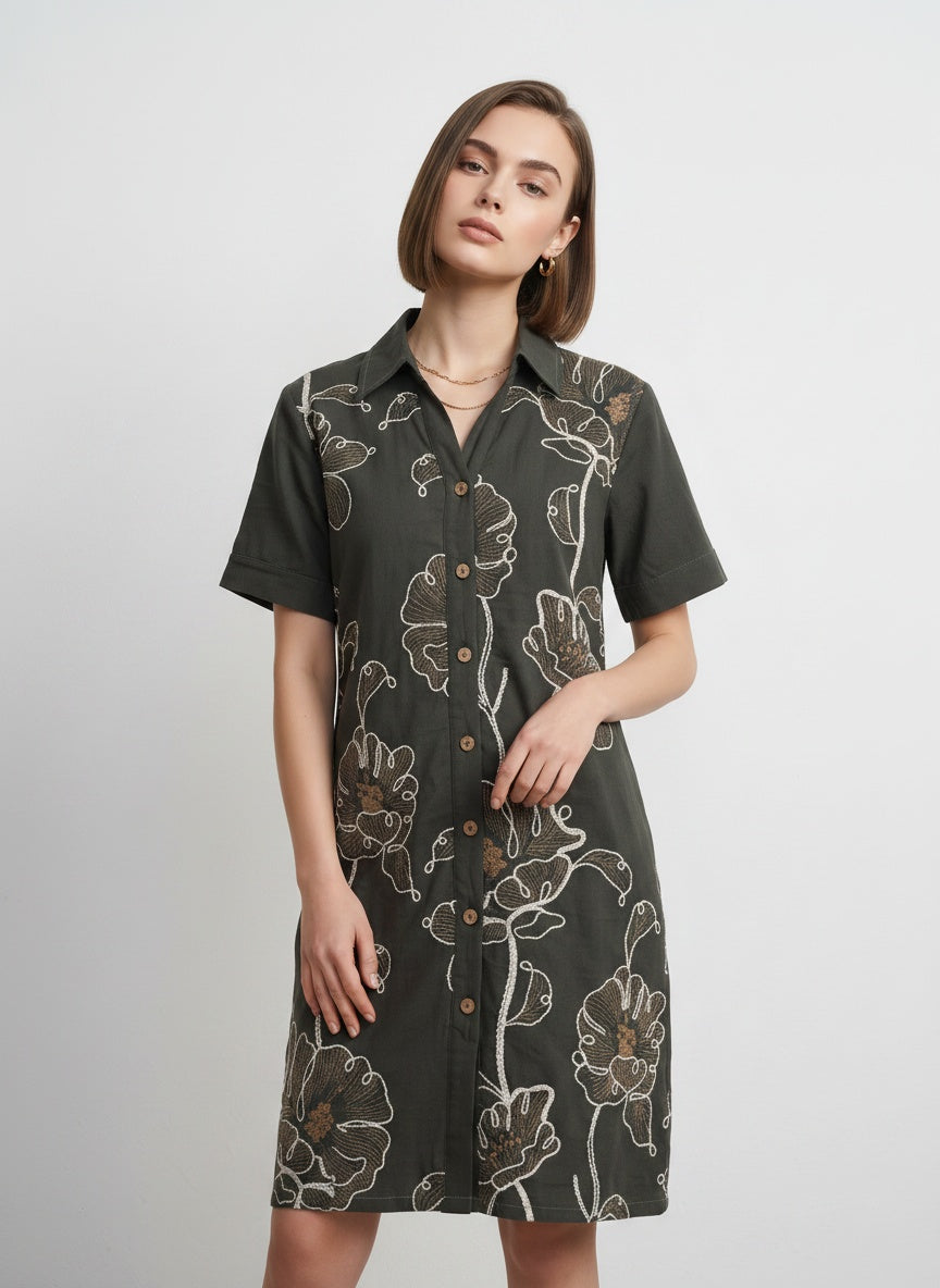 Olive Grove Embroidered Dress