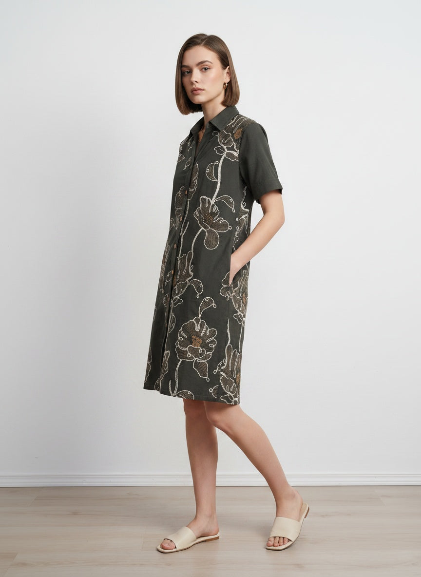Olive Grove Embroidered Dress